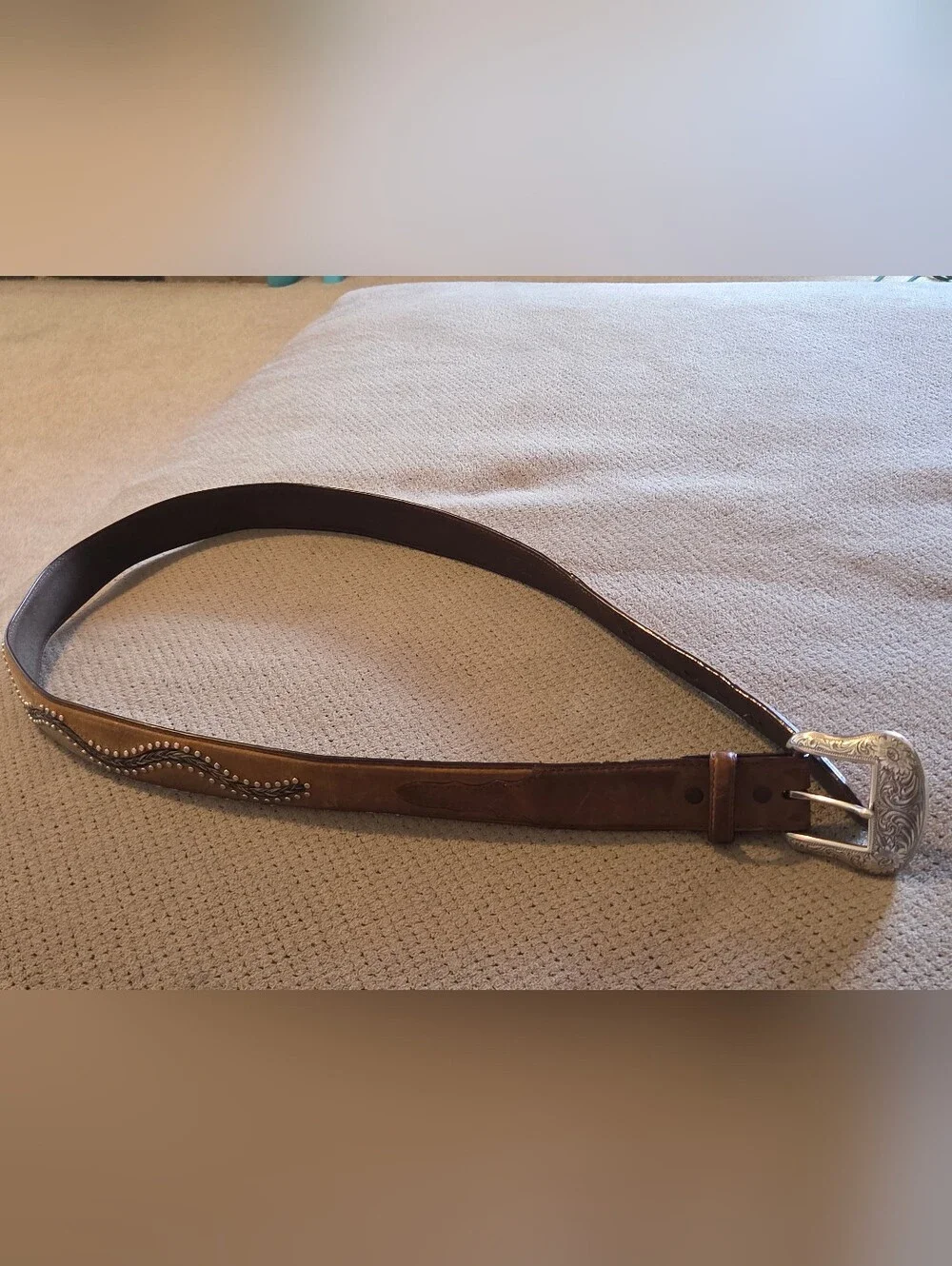 Vintage 1990's 3-D DDD Genuine Leather brown studded Braided Horse Hair Belt - Picture 13 of 16